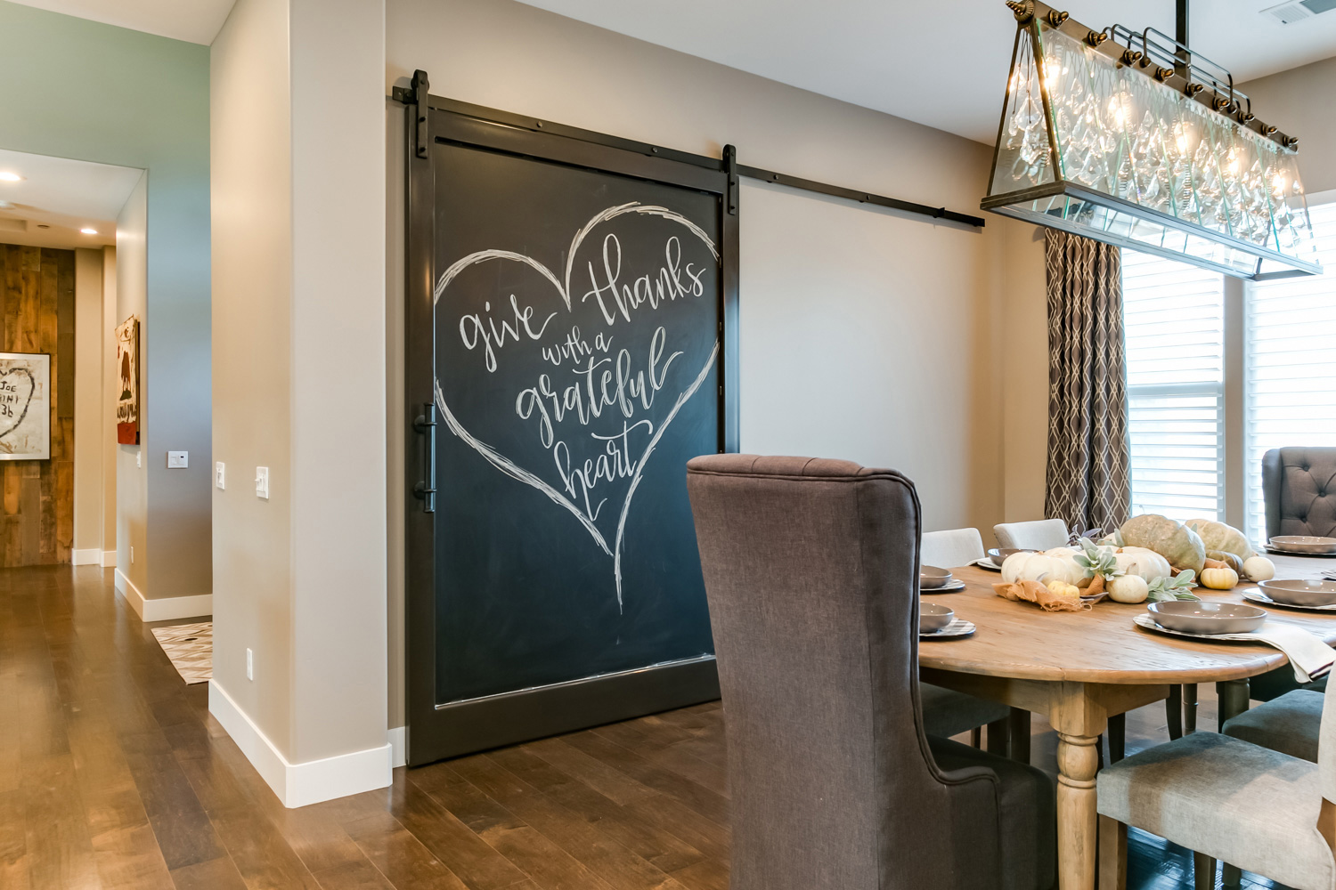 dining room with chalkboard